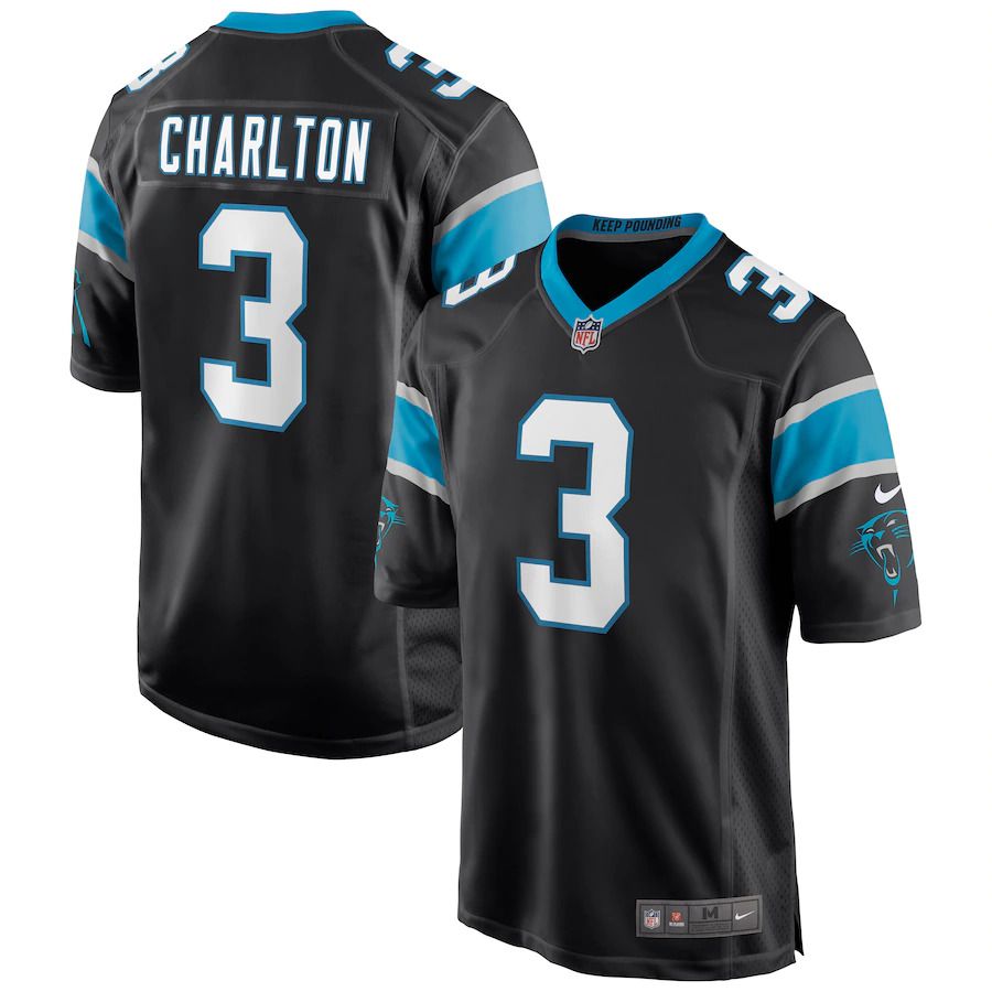Men Carolina Panthers #3 Joseph Charlton Nike Black Game NFL Jersey